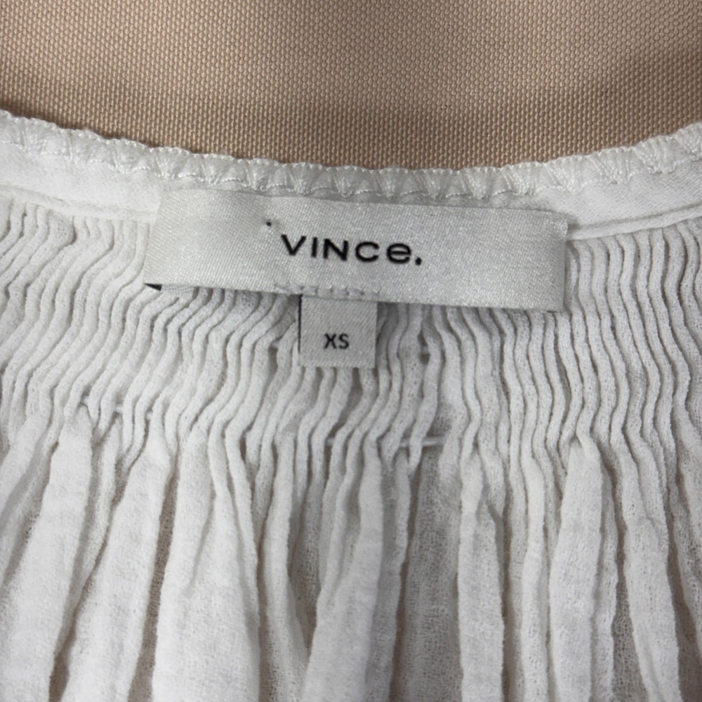 Vince White Cotton Gauze Peasant Blouse Tassel Tie V-Neck Smocked Top XS Boho - Picture 12 of 13